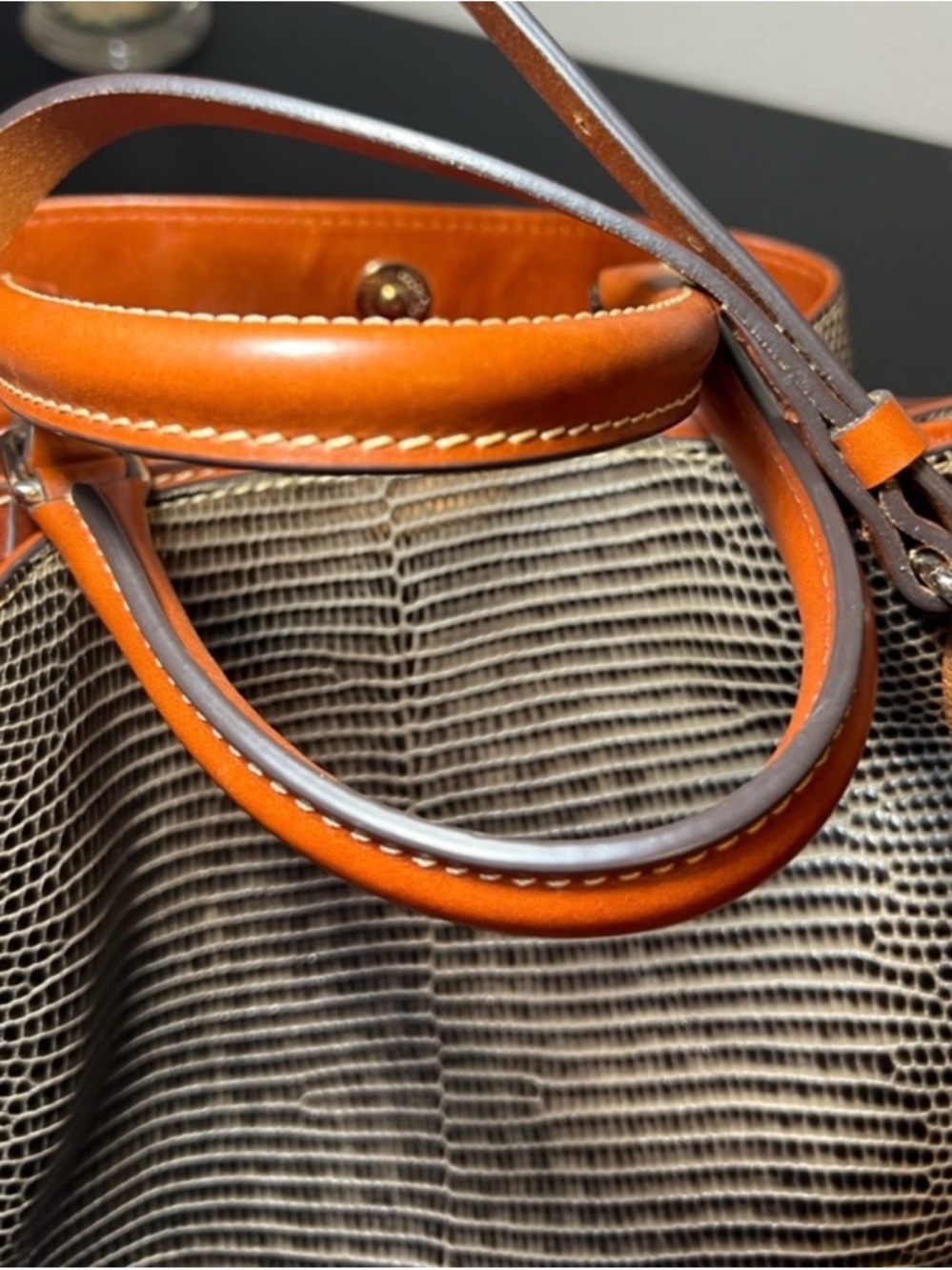 Dooney & Bourke Lizard Embossed Leather Satchel Brown Tan Crossbody - Picture 5 of 14